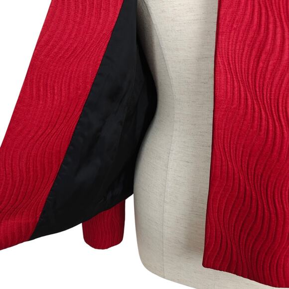 Lafayette 148 New York Open Front Blazer Jacket Size 8 Red Silk Blend Holiday - Picture 5 of 9